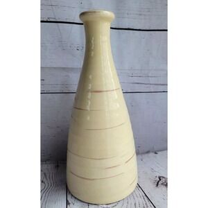 Ethan Allen Pottery Cream Colored Brown Streaks Ribbed Vase Made In Italy 12 In